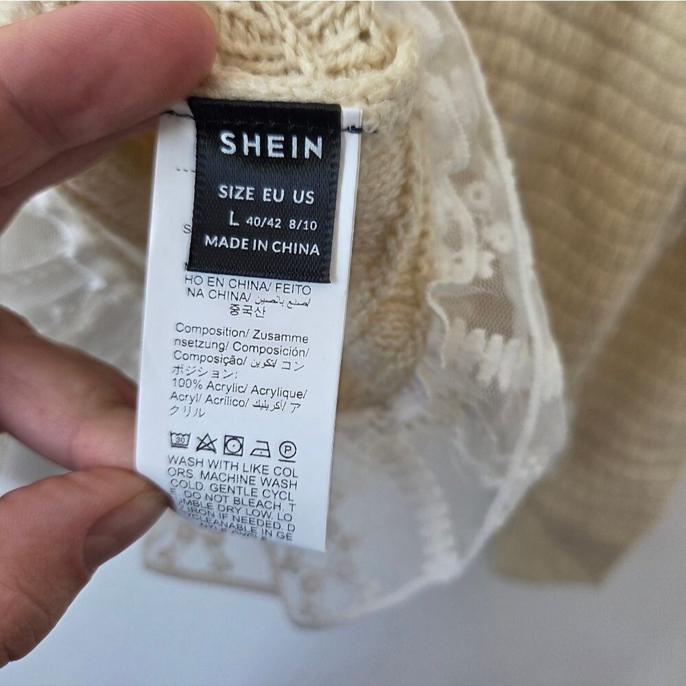Cream Lace Trim Cardigan Sweater Preppy Coquette Old Money Academia Feminine L - Picture 12 of 12